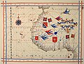 Image 50A pre-Mercator nautical chart of 1571, from Portuguese cartographer Fernão Vaz Dourado (c. 1520 – c. 1580). It belongs to the so-called plane chart model, where observed latitudes and magnetic directions are plotted directly into the plane, with a constant scale, as if the Earth were a plane (Portuguese National Archives of Torre do Tombo, Lisbon). (from Cartography)