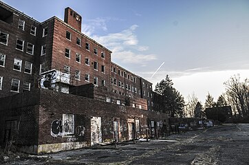 Side view of the back of the Adult Hospital Building