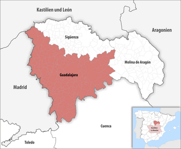 Die Lage des Gerichtsbezirk Guadalajara in der Provinz Guadalajara