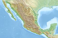 Mapa konturowa Meksyku, po lewej nieco u góry znajduje się punkt z opisem „ujście”