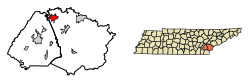 Location of Sweetwater in Monroe County and Mcminn County, Tennessee.