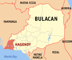 Map of Bulacan with Hagonoy highlighted