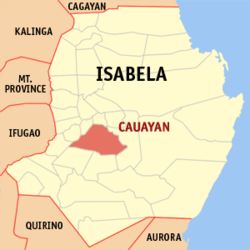 Mapa ng Isabela na ipinakikita ang lokasyon ng Lungsod ng Cauayan.