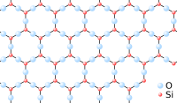 Pola heksagonal reguler atom Si dan O, dengan atom Si pada setiap sudut dan atom O berada pada pusat masing-masing sisinya.