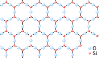 Pravilni heksagonalni uzorak atoma Si i O, sa atomom Si na svakom uglu i O atomima u centru svake strane.