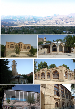 Top:Panorama view of Ordubad and mountain range area, 2nd left:Juma Moscue, 2nd right:Huseyinuh Moscue, 3rd left:Dirnis Moscue, 3rd right:Geysarriya Monument, Bottom left:Ambaras Moscue, Bottom right:Sarshahar Moscue