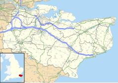 Mapa konturowa Kentu, blisko prawej krawiędzi znajduje się punkt z opisem „Walmer”