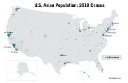 Hustota zalidnění asijských Američanů podle sčítání v roce 2010