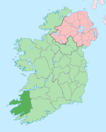 Comté de Kerry en vert sombre, Irlande en vert clair.