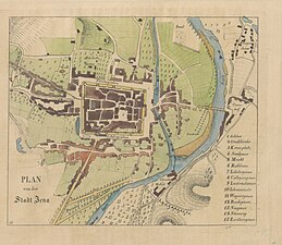 Plattegrond centrum Jena, 1e helft 19e eeuw