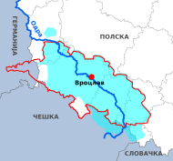 U crvenim granicama Austrijska Šleska, u svijetlo plavoj boji Pruska Šleska