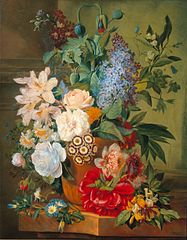 Flowers in a Terracotta Vase, by Albertus Jonas Brandt and Eelke Jelles Eelkema. Between 1810 and 1822.
