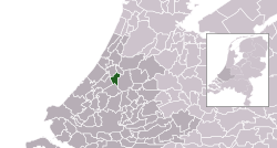 Highlighted position of Zoeterwoude in a municipal map of South Holland