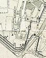 Dom und Bischofspfalz (im Vordergrund rechts neben dem Dom) auf Stadtplan von 1730