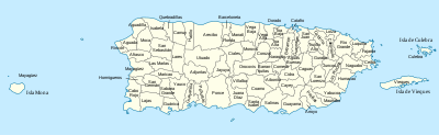 Map of the 78 municipios of the Commonwealth of Puerto Rico.