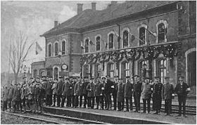 Bensdorf bei Eröffnung des Bahnhofs Gleise 3–1 Nordseite