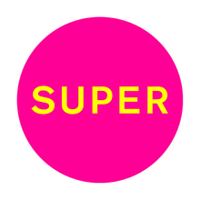 A pink circle with the word "Super" printed in yellow inside of it