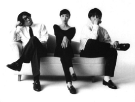 Pizzicato Five in the early 1990s. From left: Yasuharu Konishi, Maki Nomiya, Keitarō Takanami