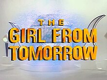 The show's title in giant reflective gold font over an image of the Time Capsule launch room in the year 3000.