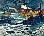 Maurice de Vlaminck, 1905–06, Barges on the Seine (Bateaux sur la Seine), oil on canvas, 81 × 100 cm, Pushkin Museum, Moscow