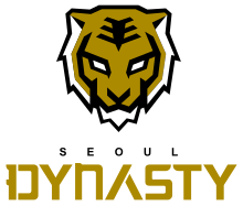 The logo for the Seoul Dynasty features a tiger in the team's colors and a stylized version of the Korean character '王' ('wáng'), meaning king, on its forehead.