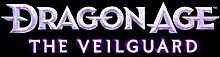 The logo with text stating "Dragon Age" is in a metallic purple silver color with a smaller subtitle text "The Veilguard" under it with coloration. The text is on a black background.