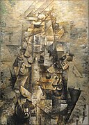 Georges Braque, 1911–12, Man with a Guitar (Figure, L’homme à la guitare), oil on canvas, 116.2 x 80.9 cm, Museum of Modern Art