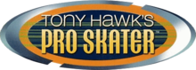 Logo du jeu Tony Hawk's Pro Skater. La photo représente une forme ovale de couleur marron en fond et au premier plan le titre du jeu sur deux lignes.