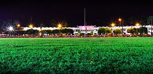 Kantor Bupati Jember pada malam hari, dilihat dari alun-alun