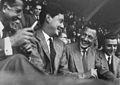 Partita Fiorentina-Juventus del 23 ottobre 1960, tribuna d'onore a Firenze, da sinistra il presidente Befani con i fratelli Agnelli e il dirigente Artemio Franchi