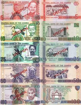 甘比亞現在流通的紙幣。