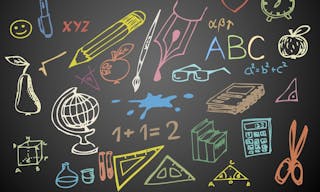 Back to school - set of school doodle vector illustrations on blackboard