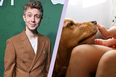 Matt Edmondson split screen with a dog and baby's feet