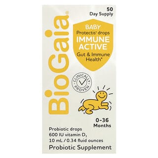 BioGaia, Baby Protectis капли, для иммунитета, 0–36 месяцев, 600 МЕ, 10 мл (0,34 жидк. Унции)