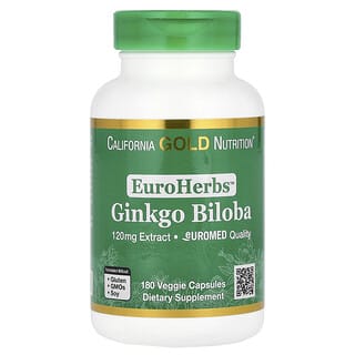 California Gold Nutrition, EuroHerbs™, Extracto de Ginkgo biloba, Calidad Euromed, 120 mg, 180 cápsulas vegetales