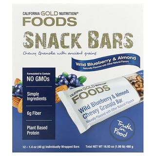 California Gold Nutrition, Foods, Wild Blueberry & Almond Chewy Granola Bars, kernige Wildheidelbeere- und Mandel-Müsliriegel, 12 Riegel, je 40 g (1,4 oz.)