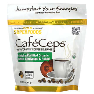 California Gold Nutrition, CaféCeps, Café instantáneo orgánico certificado con hongos Cordyceps y reishi en polvo, 100 g (3,5 oz)