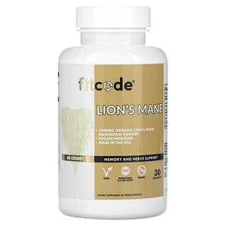 fitcode, Melena de león, 1000 mg, 60 cápsulas vegetales (500 mg por cápsula)