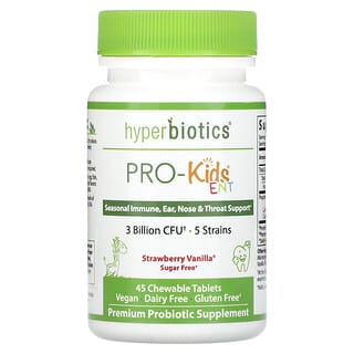 Hyperbiotics, PRO-Kids ENT, Sugar Free, Strawberry Vanilla, 3 Billion CFU, 45 Chewable Tablets