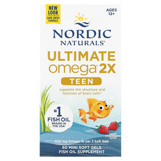 Nordic Naturals, Teen, Ultimate Omega 2X, Ages 12+, Strawberry, 60 Mini Soft Gels