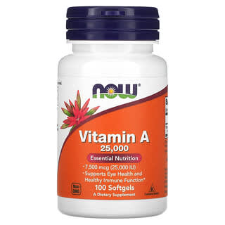 NOW Foods, Vitamin A, 7,500 mcg (25,000 IU), 100 Softgels