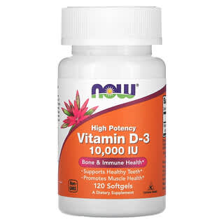 NOW Foods, Vitamin D-3, High Potency , 10,000 IU, 120 Softgels