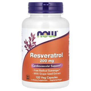 NOW Foods, Resveratrol Natural, 200 mg, 120 Cápsulas Vegetais