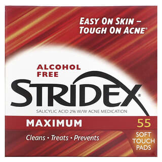 Stridex, Controle de Acne em uma etapa, Máximo, Sem álcool, 55 almofadas de toque suave