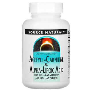 Source Naturals, Ацетил L-карнитин и алфа-липоева киселина, 650 mg, 60 таблетки