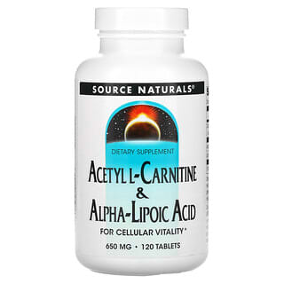 Source Naturals, Ацетил L-карнитин и алфа-липоева киселина, 650 mg, 120 таблетки