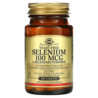 Solgar, Selenio, Sin levadura, 100 mcg, 100 comprimidos