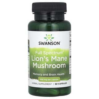 Swanson, Hongo melena de león de espectro completo, 500 mg, 60 cápsulas