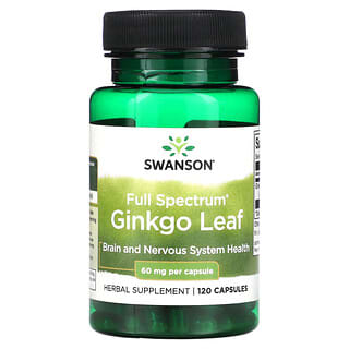 Swanson, Hoja de ginkgo de espectro completo, 60 mg, 120 cápsulas