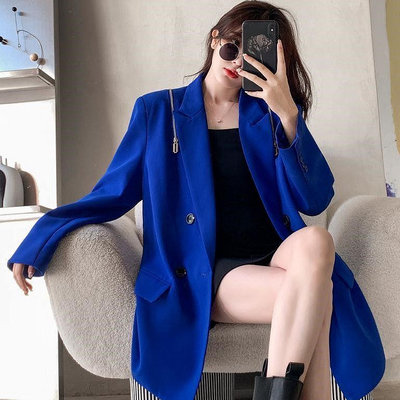 藍色西裝外套女春秋新款韓版寬松休閑氣質高級感小西服上衣潮